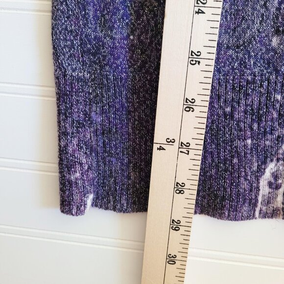 Chicos Cardigan Sweater Womens Purple Print Sparkly V Neck Long Cotton Blend - Picture 5 of 8